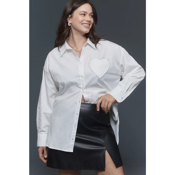 nwt ANTHROPOLOGIE MAEVE sz 2X The Bennet Button Down: Heart Pocket Edition - Picture 1 of 5